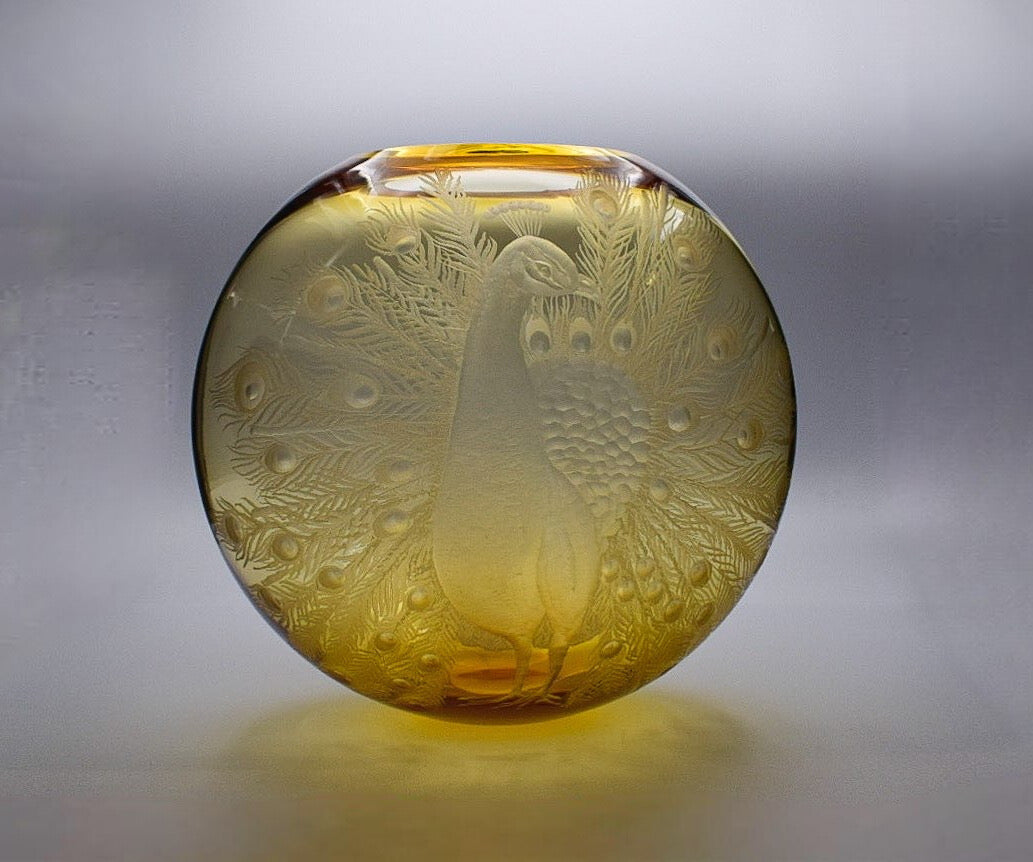 Amber Crystal Vase "Il Pavone"